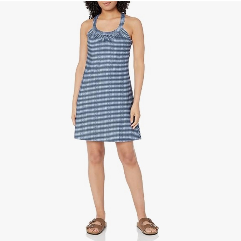 Prana Cantine Dress size medium in color grey blue wicker